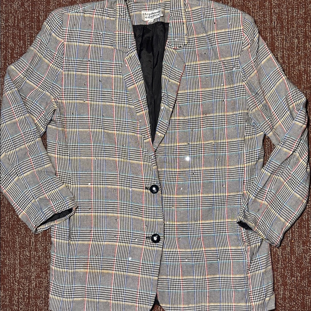 Vintage Stephanie Queller blazer rhinestone front oversize relaxed baggy sparkle